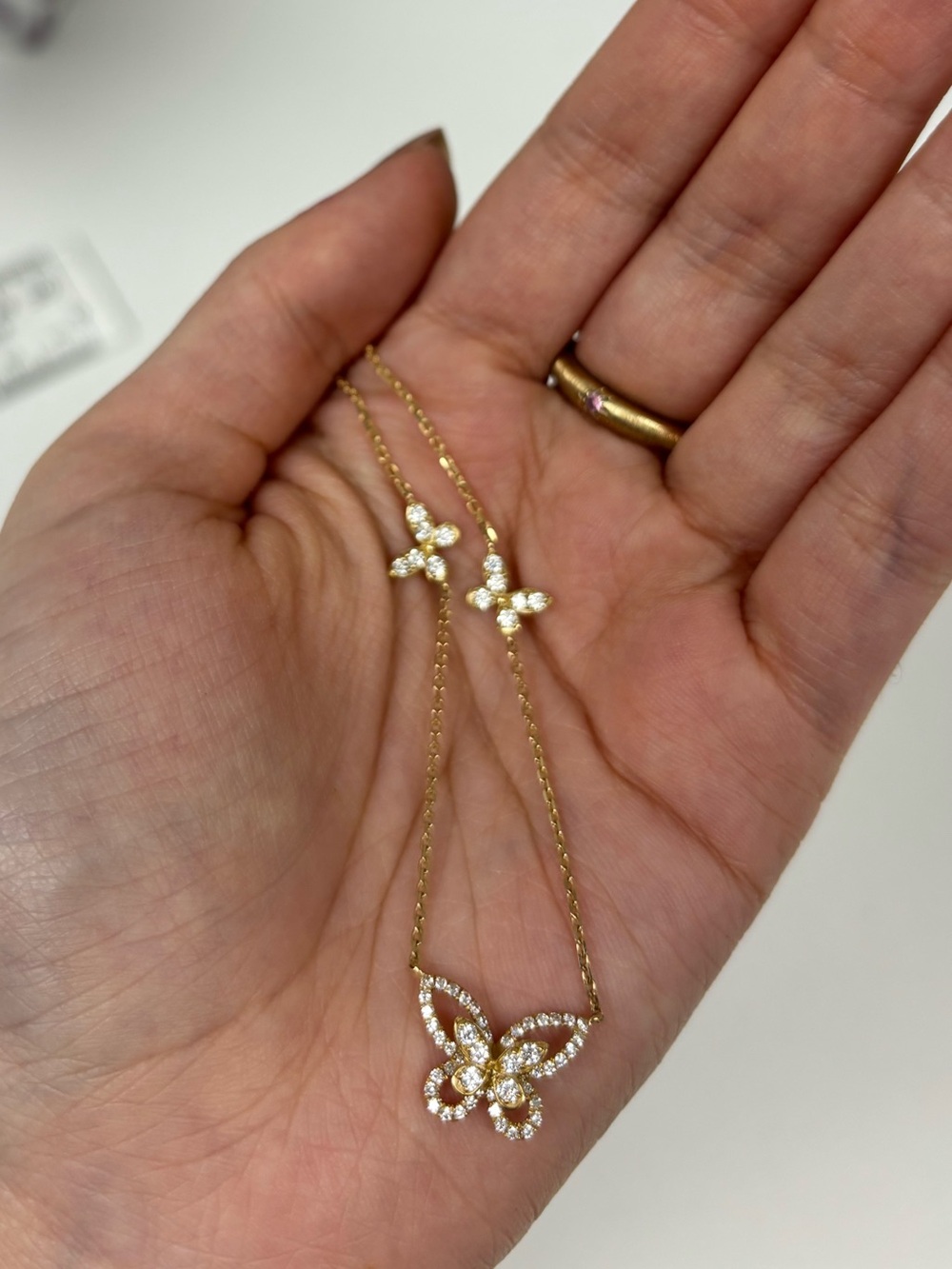 10k Solid Yellow Gold Butterfly Lab Diamond Necklace .92ct 45cm Dainty Romantic